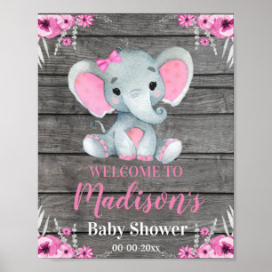 Affiche de bienvenue Eléphant Rose, Fille Douche R