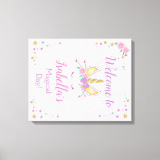 Affiche de bienvenue en toile étirée Unicorne magi