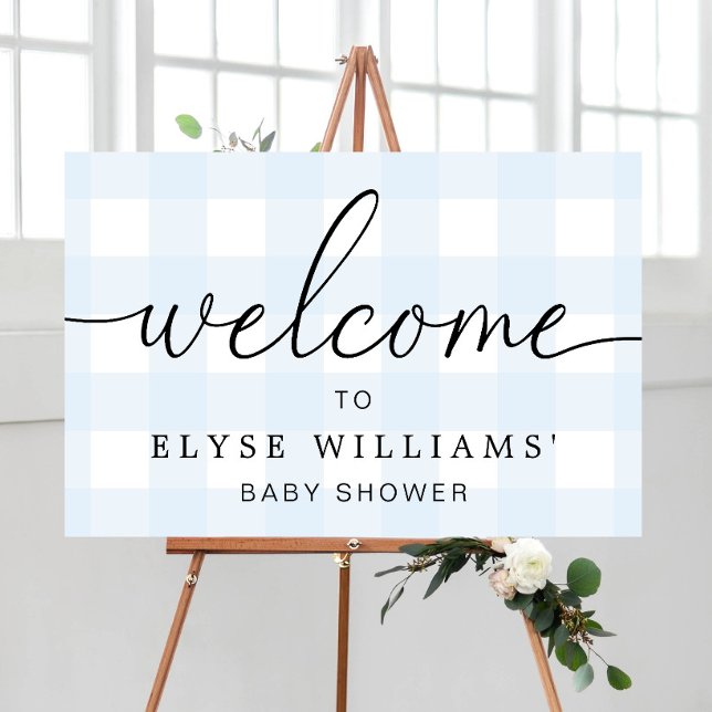 Affiche de bienvenue En vichy bleu (Welcome Sign Blue Gingham )