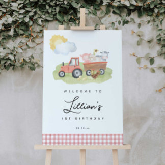 Affiche de bienvenue Fille Animaux de ferme