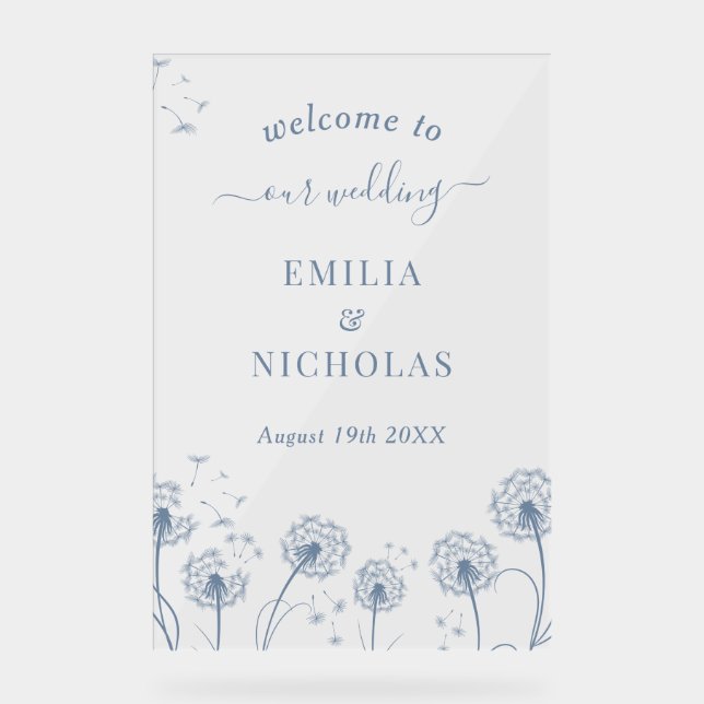 Affiche de bienvenue fleur sauvage Mariage bleu (Recto)