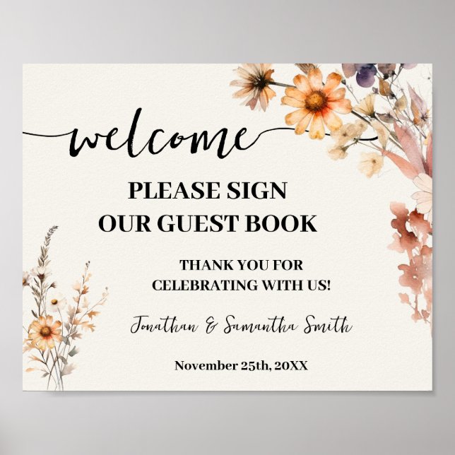 Affiche de bienvenue fleur sauvage Notre livre d'h (Devant)