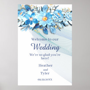 Affiche de bienvenue Floral bleu 24 po x 36 po