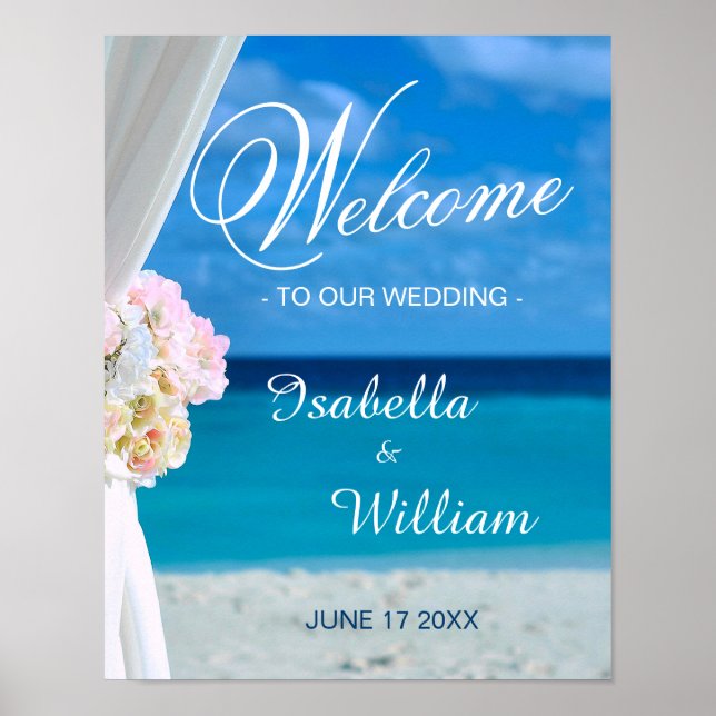 Affiche de bienvenue | Floral Ocean Beach Mariage  (Devant)