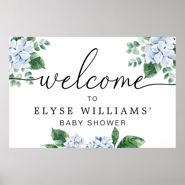 Affiche de bienvenue florale Hydrangea Bleu (Devant)
