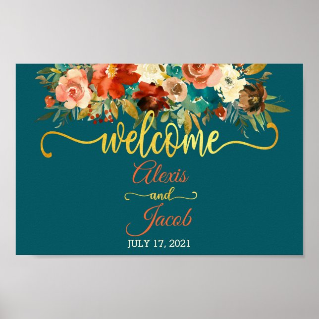 Affiche de bienvenue FloralWedding - Mariage Turqu (Devant)