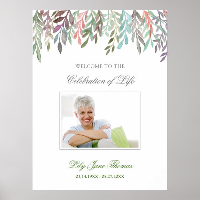 Affiche de bienvenue funéraire du feuillage d'aqua (Devant)