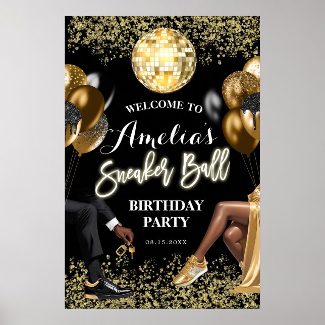 Affiche de bienvenue Gold et Black Basket Ball Par (Devant)