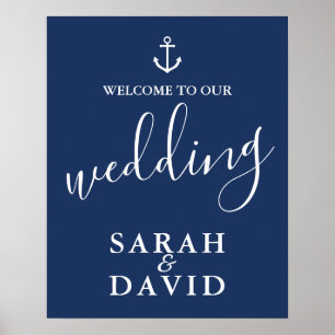 Affiche de bienvenue Mariage Ancre bleu marine
