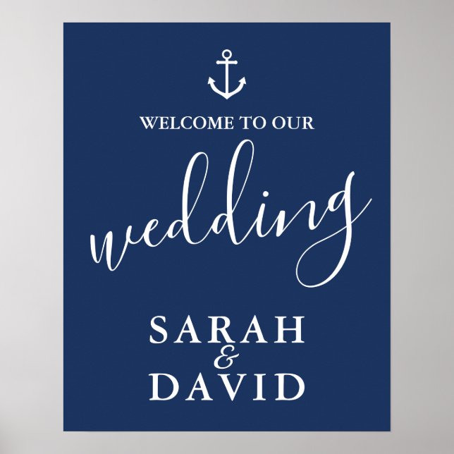 Affiche de bienvenue Mariage Ancre bleu marine (Devant)
