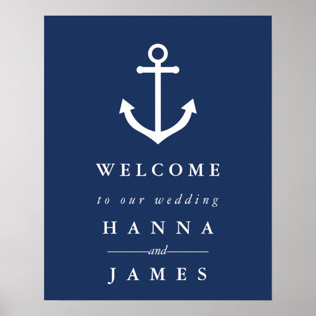 Affiche de bienvenue Mariage Ancre bleu marine (Devant)