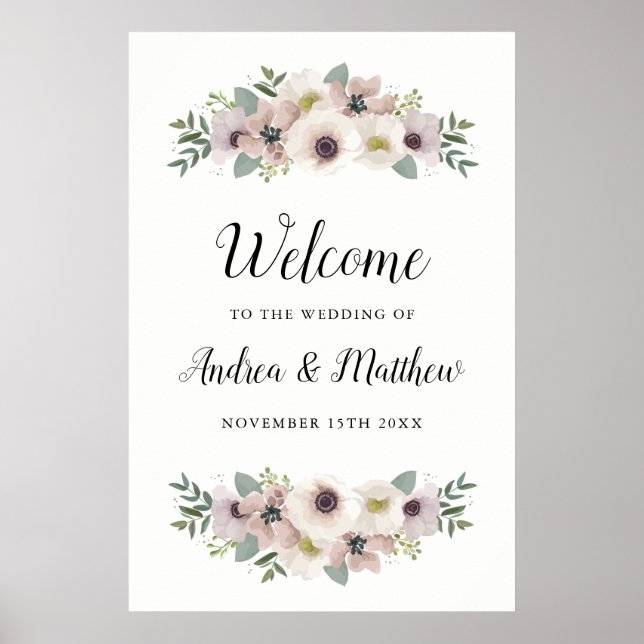 Affiche de bienvenue Mariage Anemone Bouquet (Devant)