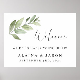 Affiche de bienvenue mariage Aquarelle Verdure