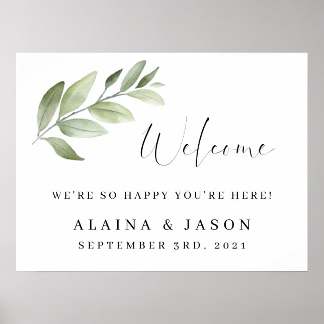 Affiche de bienvenue mariage Aquarelle Verdure (Devant)