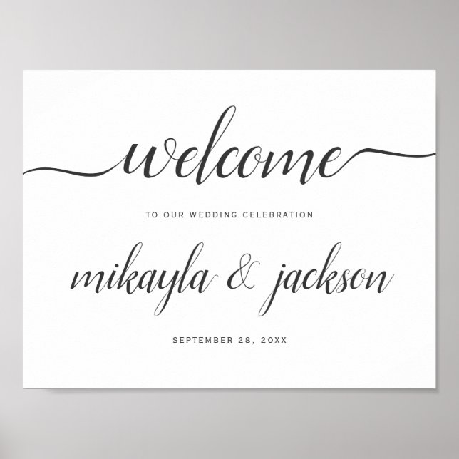 Affiche de bienvenue mariage avec script noir mode (Devant)