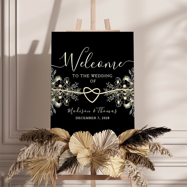 Affiche de bienvenue Mariage Black Gold Rope (Créateur téléchargé)