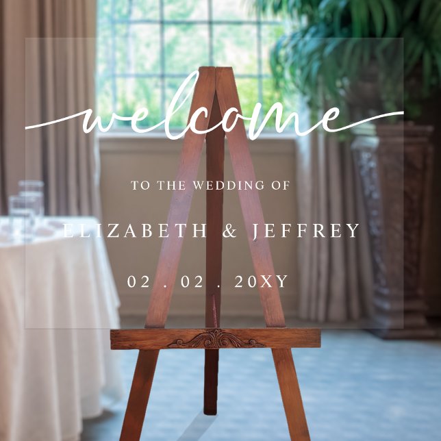Affiche de bienvenue Mariage blanc de script moder (Modern Script White Wedding Welcome Sign)