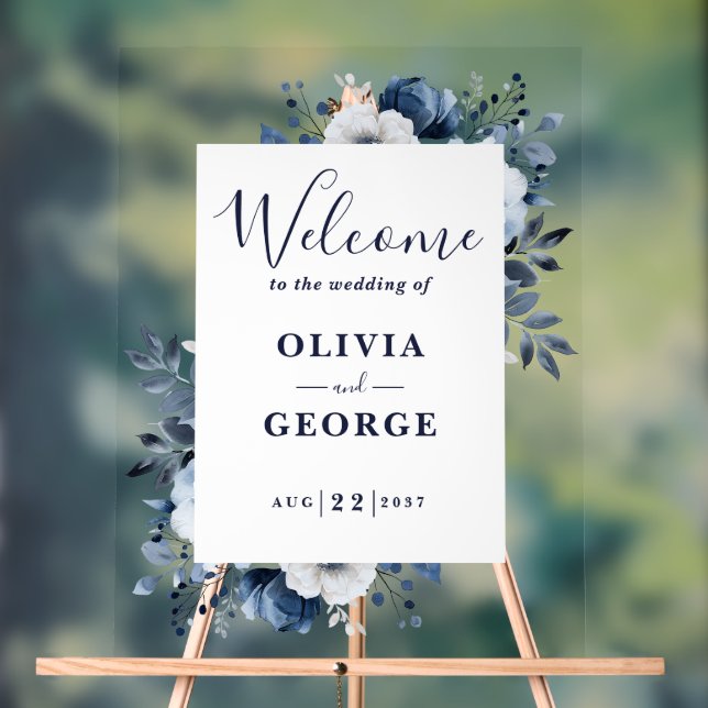 Affiche de bienvenue Mariage bleu et blanc marine (Neutre)