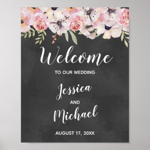 Affiche de bienvenue Mariage Boho Floral Chalkboar