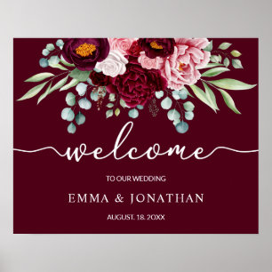 Affiche de bienvenue mariage Bourgogne Marsala Flo