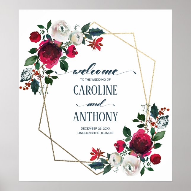 Affiche de bienvenue Mariage Burgundy Red Bloom Go (Devant)
