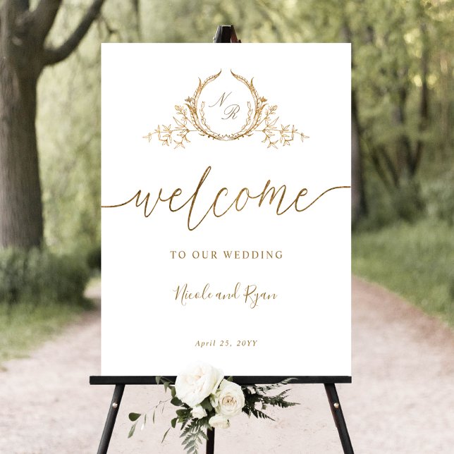 Affiche de bienvenue Mariage Chic Gold Monogram (Créateur téléchargé)