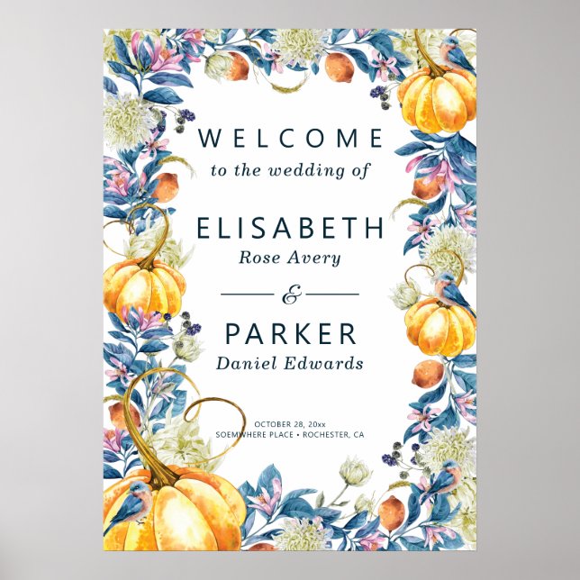 Affiche de bienvenue Mariage Citrouille d'automne (Devant)