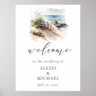 Affiche de bienvenue Mariage côtière de Watercolor