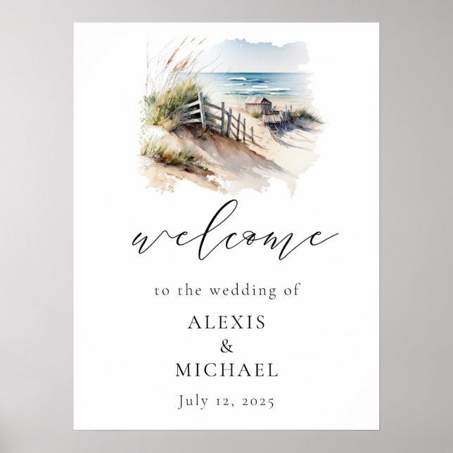 Affiche de bienvenue Mariage côtière de Watercolor (Devant)