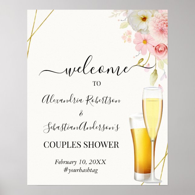 Affiche de bienvenue Mariage Dahlia & Couples Rose (Devant)