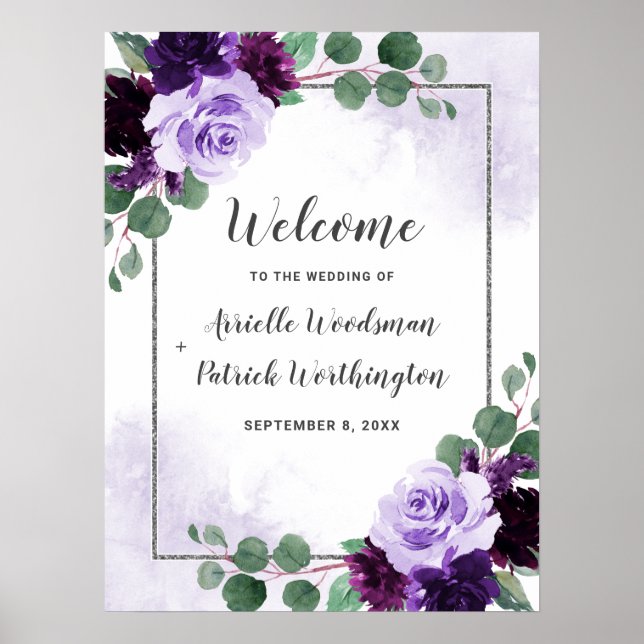 Affiche de bienvenue Mariage de Boho Floral violet (Devant)