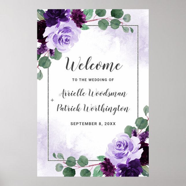 Affiche de bienvenue Mariage de Boho Floral violet (Devant)