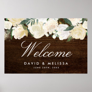 Affiche de bienvenue Mariage de bois romantique