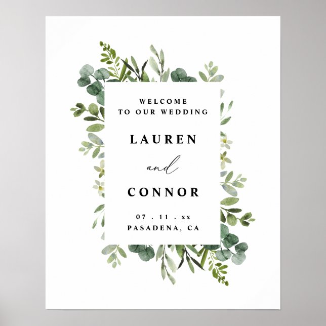 Affiche de bienvenue Mariage de cadre Eucalyptus v (Devant)