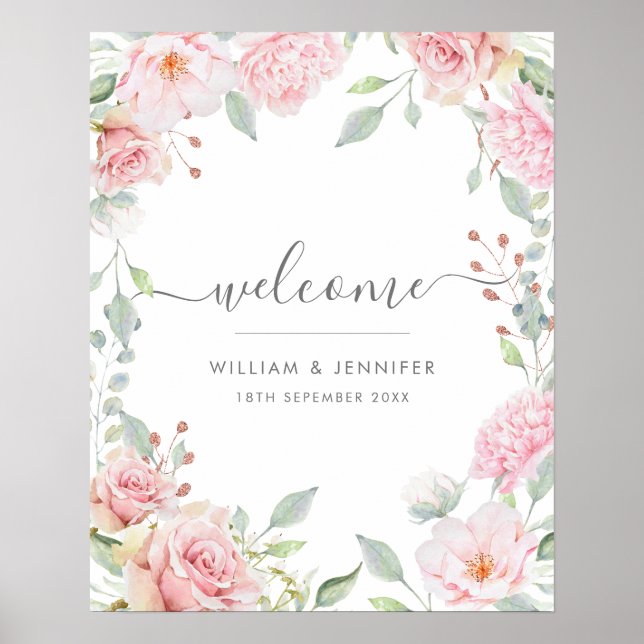 Affiche de bienvenue Mariage de cadre rose (Devant)