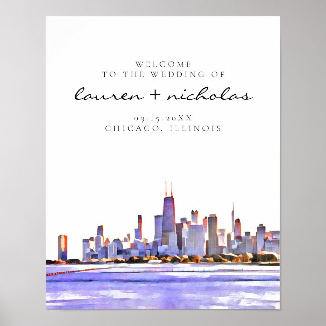 Affiche de bienvenue Mariage de Chicago Skyline (Devant)