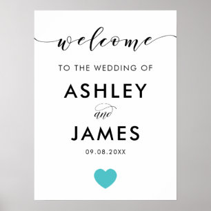 Affiche de bienvenue Mariage de coeur Turquoise