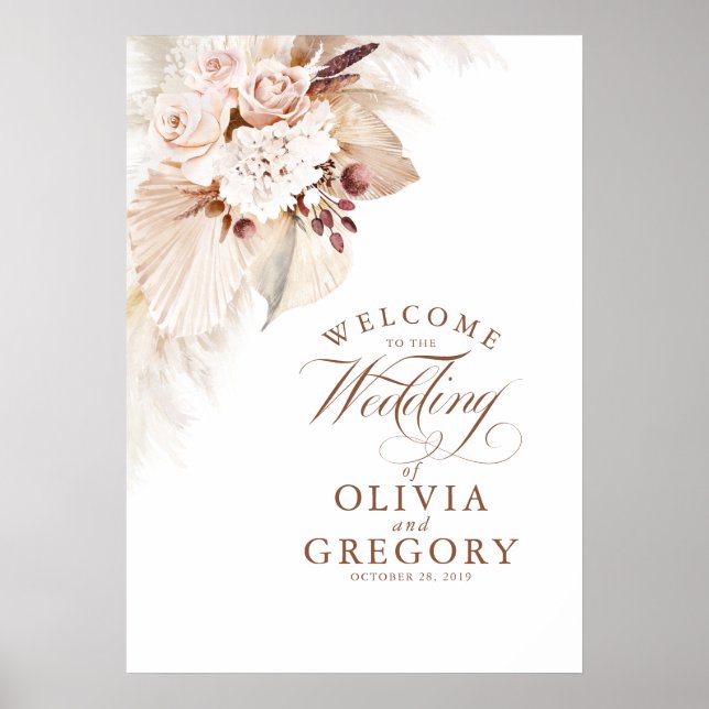 Affiche de bienvenue Mariage de laiton de Pampas (Devant)