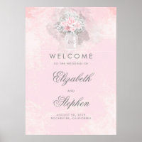 Affiche de bienvenue Mariage de l'haleine rose béb