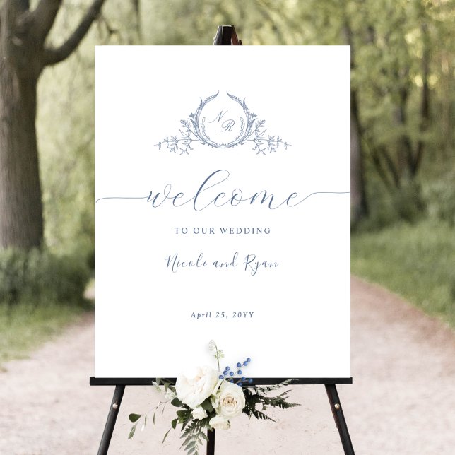 Affiche de bienvenue Mariage de Monogramme bleu ve (Créateur téléchargé)