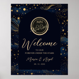 Affiche de bienvenue Mariage de nuit céleste Boho