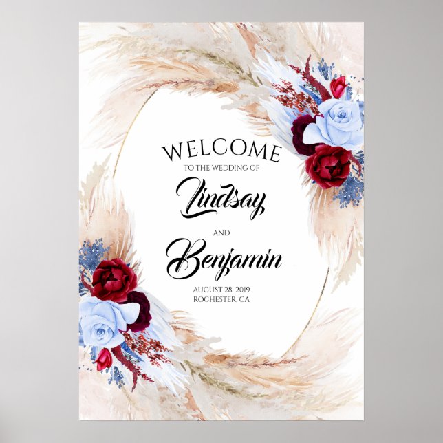 Affiche de bienvenue Mariage de Pampas Grass Flora (Devant)
