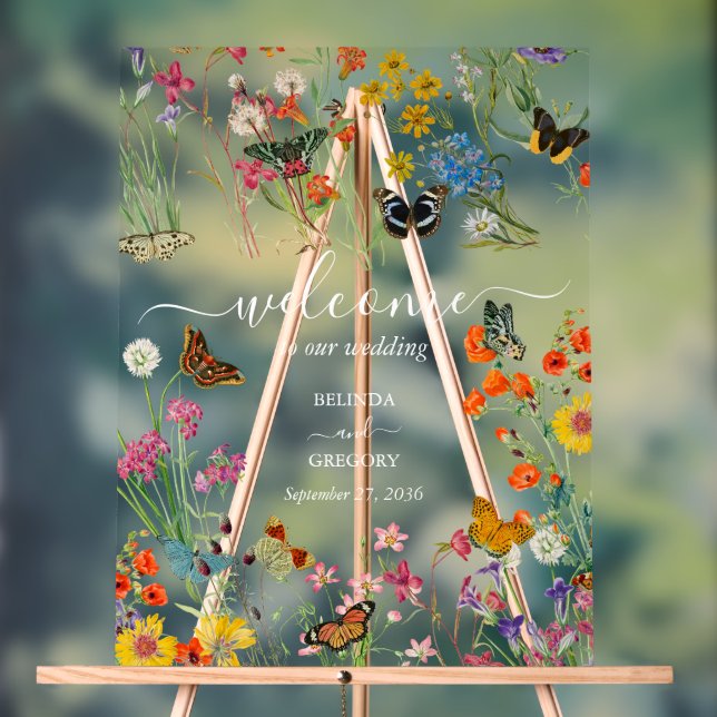 Affiche de bienvenue Mariage de papillons fleur sa (Neutre)