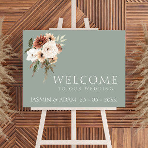 Affiche de bienvenue Mariage de Pêche verte rustiq