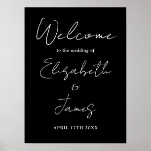 Affiche de bienvenue Mariage de script chic noir e