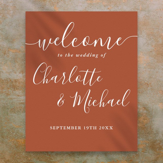 Affiche de bienvenue Mariage de script de signatur (Terracotta Signature Script Wedding Welcome Sign)