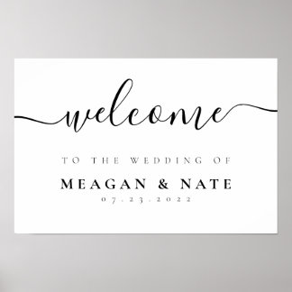 Affiche de bienvenue Mariage de script minimaliste