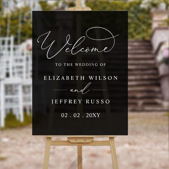 Affiche de bienvenue Mariage de script moderne noi (Black Modern Elegant Script Wedding Welcome Sign
)