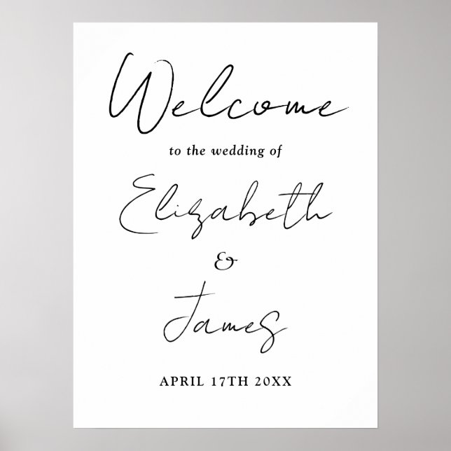 Affiche de bienvenue Mariage de script noir et bla (Devant)