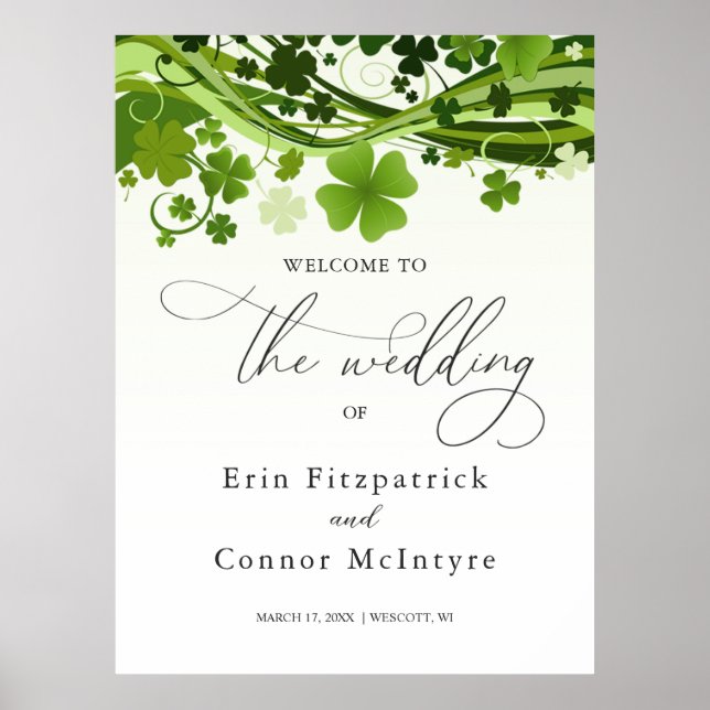 Affiche de bienvenue Mariage de Shamrock irlandais (Devant)